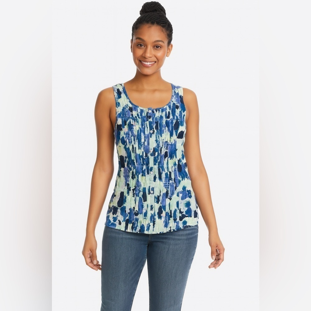 Basic Editions Blue Floral Sleeveless Blouse Size 2X
